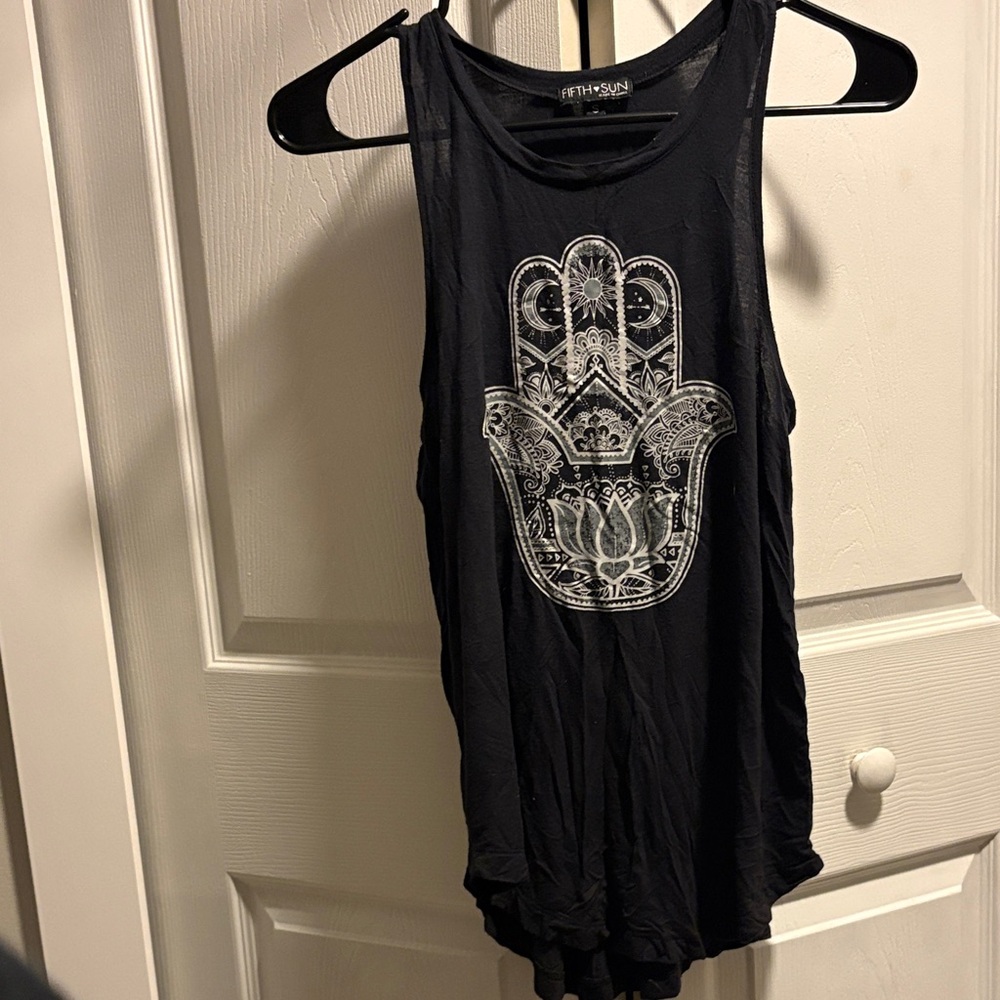 Fifth Sun Black Hamsa Graphic Tank Top